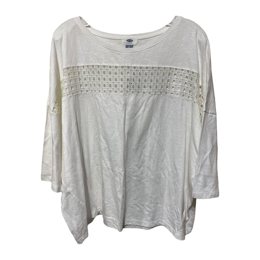 Old Navy White Block Pattern Crochet display scope neck short sleeves